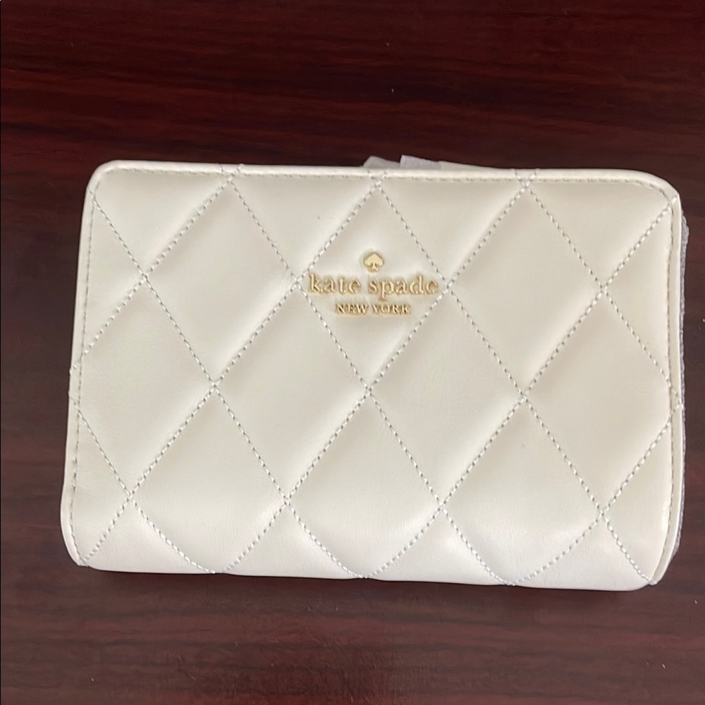 Kate Spade White Quilted Wallet with Gold Accents